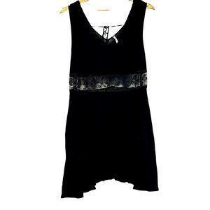 Free People "Summer Feeling" Mesh-trim Midi Dress in Black w/Pockets!!